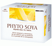 Phyto Soya. Envases de 60 cápsulas (CN: 800961), 120 cápsulas (CN: 802181) y 180 cápsulas (CN: 736181). EFP. Cada cápsula contiene como principio activo 175 mg de extracto etanólico 60% V/V seco de hipocotilos de <i>Glycine max</i> (L.) Merr. (soja) con un contenido de 9,0 a 11,0% de isoflavonas totales. Relación hipocotilo/extracto: 53-43/1. EFP.