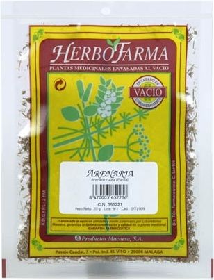 Arenaria Herbofarma. Sumidades aéreas cortadas de <i>Arenaria rubra</i>. Envasado al vacío con atmósfera protectora. Bolsa 20 g. CN: 365221.6. 
