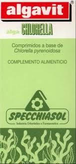 Algavit Chorella (Specchiasol). Envase de 120 comprimidos con 250 mg de alga <i>Chorella pyrenoidosa</i> desecada.