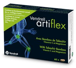 VenPharma Artiflex. Frasco 60 comprimidos. Cada comprimido contiene 320 mg de polvo de exudado de Bambú Tabashir hembra (<i>Bambusa araundinacea</i>), con un 75 % de sílice orgánico. Excipìentes: celulosa microcristalina, carbonato de magnesio, estereato de magnesio.