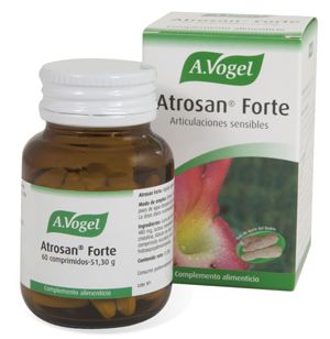 Atrosan Forte. 60 comprimidos. 1 comprimido contiene 480 mg extracto seco (2,25:1, etanol 60%) de raíz de <i>Harpagofito procumbens</i> (raíz secundaria de 4 años, de cultivo sostenible), equivalente a 1.080 mg de raíz de garra del diablo. Libre de gluten. Contiene lactosa. Complemento alimenticio.