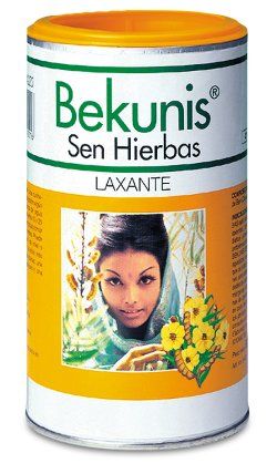 Bekunis Tisana. Planta troceada (trociscos): 100% hoja de sen (<i>Cassia angustifolia</i>). Medicamento a base de plantas de uso bien establecido (MBP). Bote 80 gr con dosificador para 500 mg. CN: 685292.7.