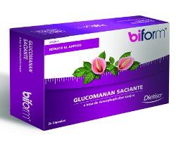 Biform Glucomanan Saciante. Estuche con 36 cápsulas, 500 mg de glucomanano por cápsula.