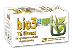 BIO3 Té Blanco. Té blanco, <i>Camellia sinensis</i> de cultivo biológico certificado. Estuche con 25 bolsitas filtro para infusión de 1,8 g, CN: 353360.7.