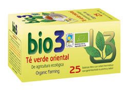 BIO3 Té Verde. Hojas de té verde oriental, <i>Camellia sinensis</i> de cultivo biológico certificado. Estuche con 25 bolsitas filtro para infusión de 1,8 g, CN: 354120.6.