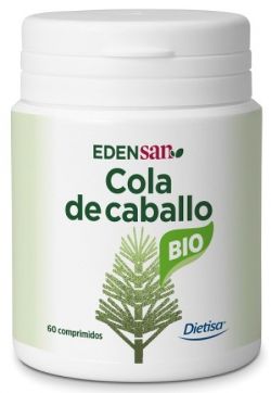 Edensan Bio Cola de Caballo. Polvo de Cola de caballo (<i>Equisetum arvense</i> L, tallos estériles): 750 mg, agente de carga: celulosa microcristalina, antiaglomerante: dióxido de silicio. Bote de 30 comprimidos. Complemento alimenticio.