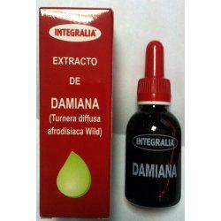 Damiana Extracto Estuche y Frasco, tapón cuentagotas con 50 mL. 90 gotas aportan  2,7 mL de extracto hidroalcohólico de Damiana. 