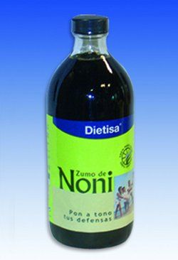 Zumo de Noni. Frasco de 500 mL, 100% Puro Zumo de Noni (<i>Morinda citrifolia</i>) pasteurizado.