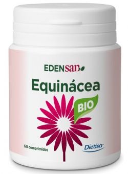 Edensan Bio Equinácea. Polvo de raíz de Equinácea (<i>Echinacea purpurea</i> L Moench, raíz): 750 mg, agente de carga: celulosa microcristalina y carbonato cálcico, antiaglomerante: dióxido de silicio. Bote de 30 comprimidos. Complemento alimenticio.