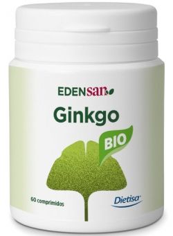 Edensan Bio Ginkgo. Polvo de hojas de Ginkgo (<i>Ginkgo biloba</i> L, hojas): 750 mg, agente de carga: celulosa microcristalina y carbonato cálcico, antiaglomerante: dióxido de silicio. Bote de 30 comprimidos. Complemento alimenticio.