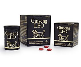 Ginseng Leo Comprimidos. Extracto de <i>Panax ginseng</i> (15% de ginsenósidos). Presentación: 30 comprimidos, CN: 3037198 y 60 comprimidos, 3037013. Complemento alimenticio.
