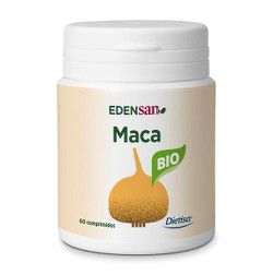 Eensan Bio Maca. Bote con 60 comprimidos. Cada aporta 375 mg de polvo de raíz de Maca (<i>Lepidium meyenii</i> Walpers), de cultivo ecológico; agentes de carga: celulosa microcristalina y carbonato cálcico; antiaglomerante: dióxido de silicio.