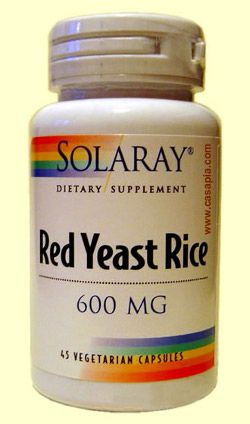 Red Yeast Rice (Solaray). Envase de 45 cápsulas vegetales. cada cápsula contiene 600 mg de  Levadura roja del arroz (extracto de <i>Monascus purpureus</i>). Otros ingredientes: cápsula de celulosa vegetal, sílice.