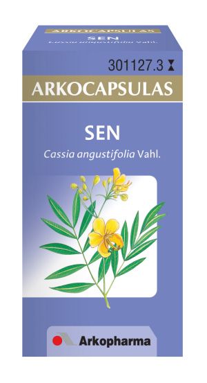 Arkocápsulas Sen. Cada cápsula contiene 300 mg de hojas criomolidas de Sen (<i>Cassia angustifolia</i> Vahl.), con un contenido de 6,25 mg de heterósidos hidroxiantracénicos expresados como senósido B. Medicamento a base de plantas. Envases de 48 cápsulas, CN: 665267.1. 