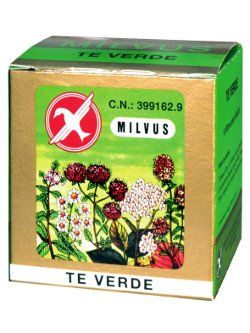 Té Verde Milvus. Envase con 10 filtros de 1,500 g/filtro (<i>Thea sinensis</i> -hojas- 100%). CN: 399162.9