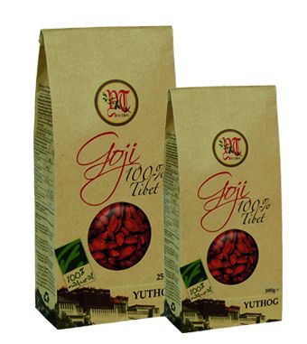 Bayas de Goji Yuthog - 100% Tibet. Bolsas de 100 g y de 250 g de bayas de goji (<i>Lycium barbarum</i>). Complemento alimenticio. 