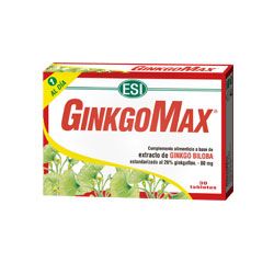 GinkgoMax. Caja de 30 tabletas de 700 mg, en blíster. Cada tableta contiene 200 mg de polvo de hoja de ginkgo y 180 mg de extracto seco (26% de ginkgoflavonoides y 6% de lactonas terpénicas). Complemento alimenticio.