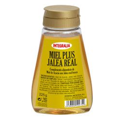 Miel Plus Jalea Real. 225 g. Ingredientes por dosis diaria, la toma diaria de 12 g contiene: miel de acacia 11 g, jalea real fresca 1.000 mg.