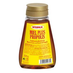 Miel Plus Própolis. 225 g. Ingredientes por dosis diaria, la toma diaria de 12 g contiene: miel de acacia 11,5 g, Extracto de Propolis 500 mg.