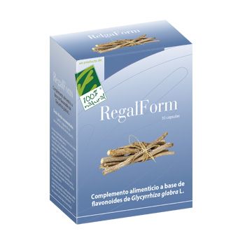 RegalForm. Perlas con 100 mg de Glavonoid: flavonoides de regaliz (<i>Glycyrrhiza glabra</i> L.), 3% de glabridina, libre de ácido glicirricínico. Caja de 30 cápsulas en blíster. Complemento alimenticio. CN: 204403.6. 