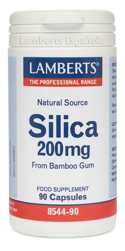Silicio 200 mg. Envase con 90 cápsulas. Cada cápsula proporciona 266 mg de goma de bambú (<i>Bambusa arundinacea</i>) en polvo, aportando 200 mg de silicio. Complemento alimenticio. 