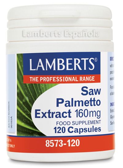 Extracto de Saw Palmetto 160 mg. Envase con 120 cápsulas. Cada cápsula aporta 160 mg de extracto de saw palmetto, garantizando el aporte mínimo de un 85-95% de ácidos grasos y esteroles). Complemento alimenticio.