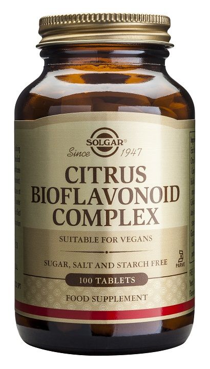 Solgar Flavonoides Cítricos Complex. Frascos de 100 comprimidos. Cada comprimido aporta 1.000 mg de flavonoides cítricos. Complemento alimenticio para adultos