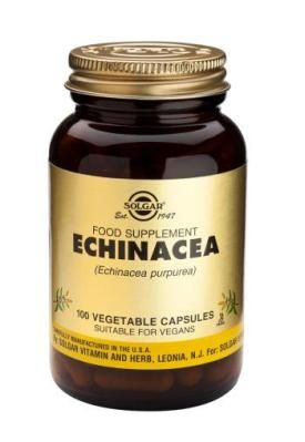 Solgar Equinácea. Frascos de 100 cápsulas vegetales. Cada cápsula vegetal aporta 265 mg de polvo de hierba y 65 mg de extracto (4:1) de planta de Equinacea (<i>Echinacea purpurea</i>). Complemento alimenticio para adultos.