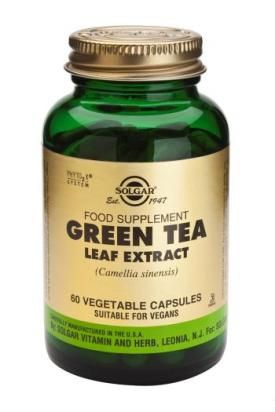 Solgar Té verde Extracto de hoja. Frascos de 60 cápsulas vegetales. Cada cápsula contiene 400 mg de extracto estandarizado de hoja de té verde (50% polifenoles) y 100 mg de polvo de hoja de té verde (<i>Camellia sinensis</i>). Complemento alimenticio para adultos.