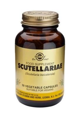 Solgar Escutelaria. Frascos de 50 cápsulas. Cada cápsula aporta: 370 mg de polvo de raíz de escutelaria y 75 mg de extracto (2:1) de raíz de escutelaria (<i>Scutellaria baicalensis</i>). Complemento alimenticio para adultos.