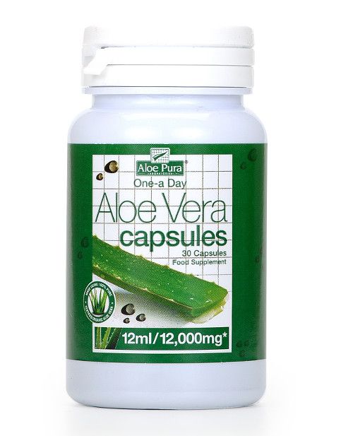 Cápsulas Aloe Vera. Cada cápsula contiene 60 mg de Aloe Vera concentrado 200:1 (equivale aprox. a  12mL/12000 mg de zumo fresco). Complemento alimenticio.