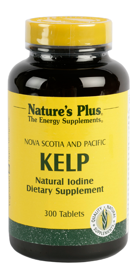 Kelp (yodo). Envase de 300 comprimidos. Cada comprimido aporta: Algas kelp (de Nueva Escocia y el Pacífico) 300 mg y Yodo (de algas Kelp) 150 µg. Complemento alimenticio.