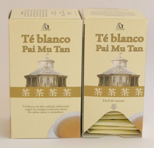 Té Blanco Pai Mu Tan. Caja con 20 bolsitas de filtro  de 1,5 g.