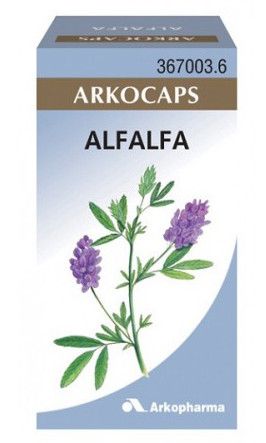 Arkocaps Alfalfa. Envases de 50 cápsulas. CN: 367.003.6. Cada cápsula contiene 310 mg de polvo criomolido de hojas de alfalfa (<i>Medicago sativa</i> L.). Valoración: 40% de proteínas.