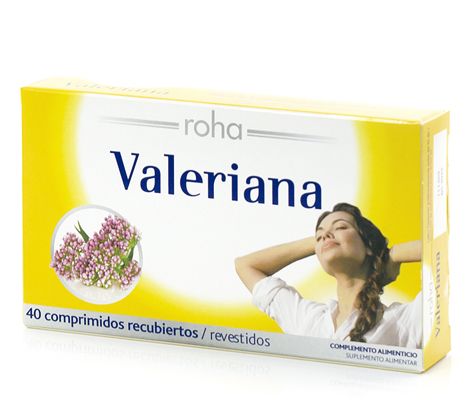 Roha Valeriana. Envase con 40 comprimidos gastrorresistentes. Cada comprimido contiene 140 mg de extracto seco de raíz de valeriana (<i>Valeriana officinalis</i>), equivalente a 560 mg de raíz seca. Medicamento no sujeto a prescripción médica. CN: 168390.8.