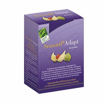 Sensoril Adapt. Caja con 60 cápsulas. Cada cápsula contiene: Extracto de ashwagandha (<i>Withania somnifera</i>) 125 mg estandarizado a 32% de oligosacáridos, 10% de glucowitanólidos, y 0,5% de witaferina A. Complemento alimenticio. CN: 173495.2.