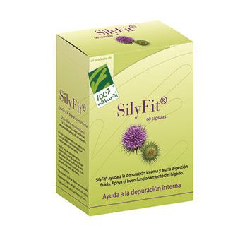 SilyFit. Caja con 60 cápsulas vegetales en blíster. Cada cápsula contiene: 120 mg de fitosoma de cardo mariano (Siliphos) 120 mg. de los cuales: extracto de cardo mariano 48 mg (silibina 40 mg), fosfatidilcolina de soja 72 mg; vitamina E (succinato ácido de D-alfa-tocoferol) 15 mg (125% VRN). Complemento alimenticio. CN: 165994.1. 