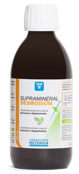 Supramineral Desmodium. Bote de 250 mL conteniendo extracto de <i>Desmodium ascendens</i> (300 mg/10 mL = 1 dosis tapón) y un filtrado de agua arcillosa enriquecida con oligoelementos y sales marinas. Complemento alimenticio.