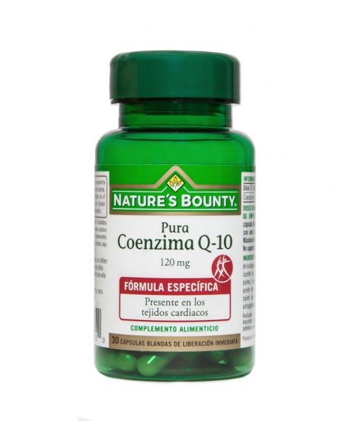 Nature's Bounty Coenzima Q-10 Pura. 30 cápsulas blandas de liberación inmediata. Una cápsula aporta 120 mg de coenzima Q-10. Complemento alimenticio.