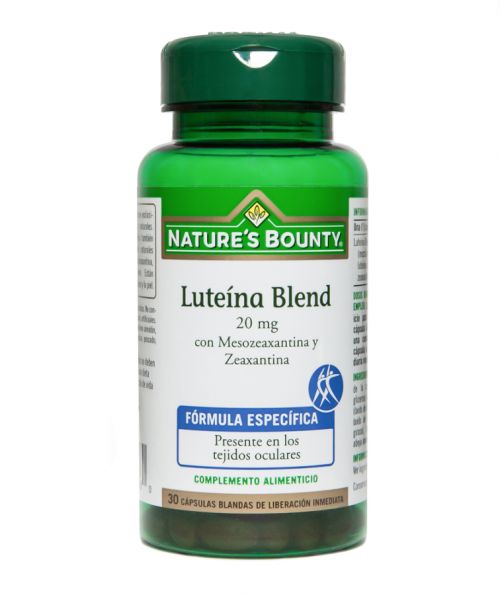 Nature's Bounty Luteína Blend. 30 cápsulas blandas de lineración inmediata. Cada cápsula aporta 20 mg de Luteína Blend (mezcla de luteína, mesozeaxantina y zeaxantina). Complemento alimenticio.