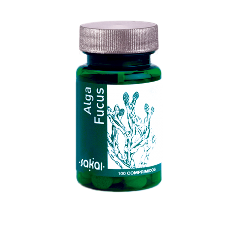 Alga Fucus Complements. Frasco 100 comprimidos. 1 comprimido contiene 100 mg E.S. de talo de Alga Fucus (<i>Fucus vesiculosus</i>) titulado al 0,1% en yodo y 25 mg de polvo de talo de Alga Fucus. Aporte en yodo: 100µg (66,6% VRN).