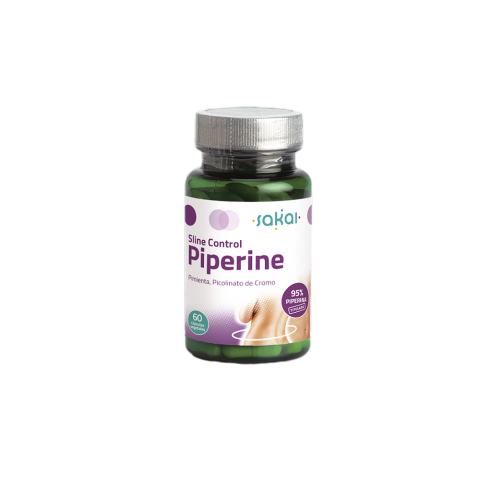 Sline Control Piperine. Frasco 60 cápsulas vegetales. 2 cápsulas contienen 31,5 mg de E.S. de pimienta negra (<i>Piper nigrum</i>) titulado al 95% en piperina, 0,334 mg picolinato de cromo. Aporte en piperina: 30 mg y aporte en cromo: 40 µg (100% VRN).