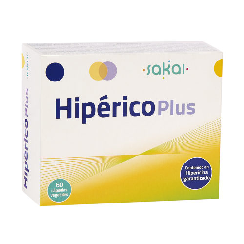 Hipérico Plus. Estuche de 60 cápsulas vegetales. 2 cápsulas contienen 250 mg de E.S. de Hipérico (<i>Hypericum perforatum</i>) titulado al 0.3% en hipericina, 250 mg polvo de hipérico. Aporte en hipericina: 1 mg.