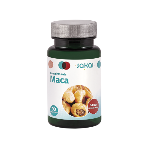 Maca Complements . Frasco 90 comprimidos. 2/4 comprimidos contienen 300/600 mg de E.S. de maca (<i>Lepidium meyenii</i>). 