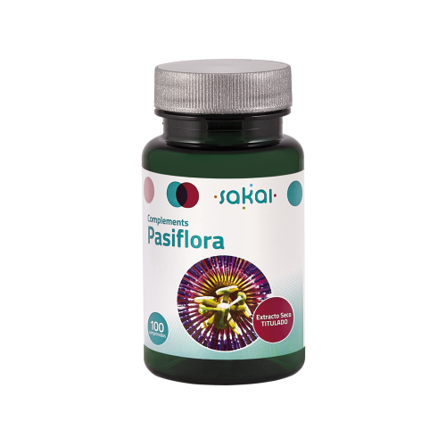 Pasiflora Complements. Frasco de 100 comprimidos. 2/4 comprimidos contienen 300/600mg de partes aéreas en polvo de Pasiflora (<i>Passiflora incarnata</i> L.) y 400 mg de E.S. de pasiflora titulada al 0,5% en flavonoides. 