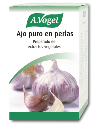 Ajo puro en Perlas. Frasco 120 perlas. 1 perla contiene 270 mg de macerado oleoso de Ajo fresco (<i>Allium sativum</i>) no desecado. Excipientes: gelatina, glicerol csp 400 mg. Libre de gluten y lactosa.