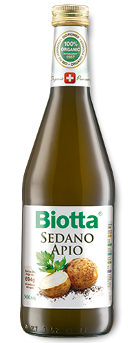 Biotta Apio. Botella 500 mL. Jugo de apio lactofermentado. Libre de gluten y lactosa. Producto pasteurizado. Aporta ácido láctico (L+). De cultivo  biológico.