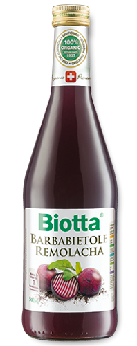 Biotta Remolacha. Botella 500 mL. Jugo puro de Remolacha roja obtenido por prensado directo, lactofermentado. Aportá ácido láctico L(+). Libre de gluten y lactosa. De cultivo biológico.