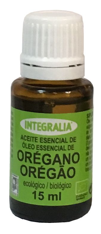 Aceite esencial de Orégano Integralia Ecológico  (<i>Origanum vulgare</i> L., sumidad florida). 15 mL. Complemento alimenticio.