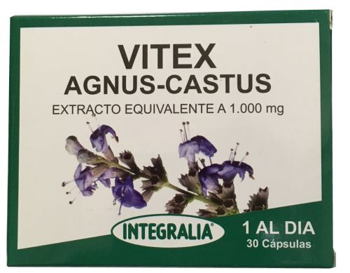 Vitex Agnus Castus. 30 cápsulas. Cada cápsula contiene 100 mg de extracto seco (10:1) de <i>Vitex agnus-castus</i>  (0,5% vitexina), equivalente a 1000 mg.